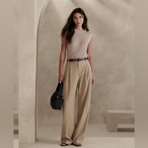 NWT! Banana Republic Tan Vasto Wide-Leg Italian Wool Pant -...